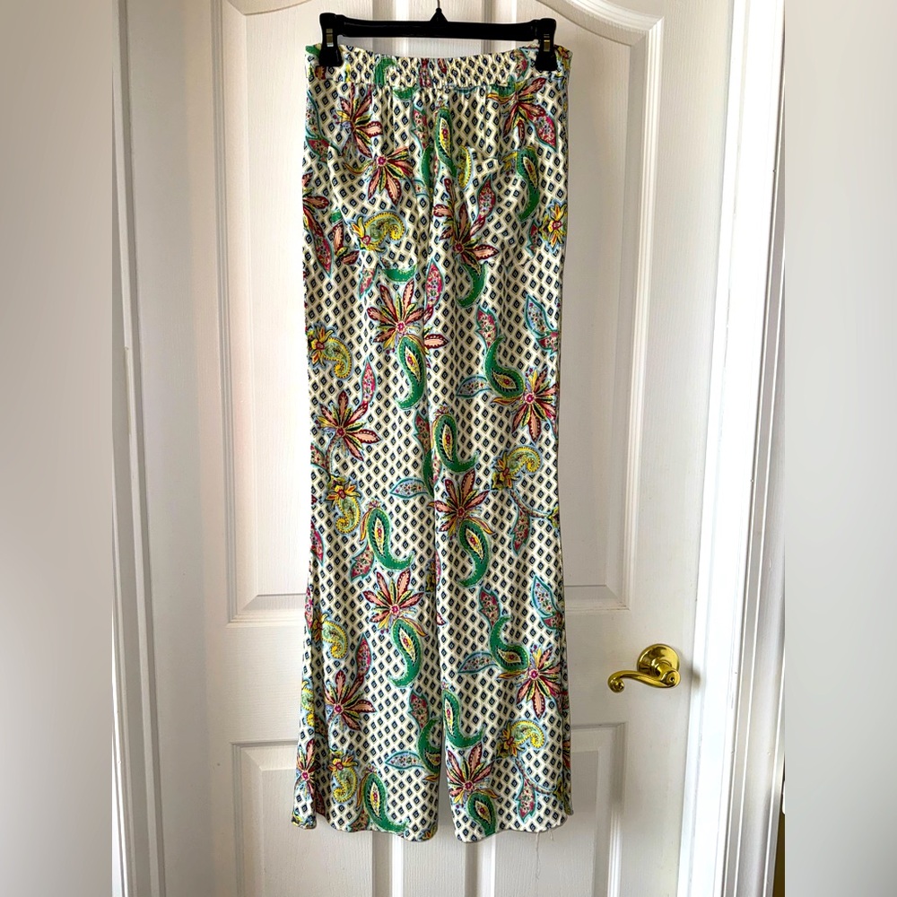 Zara Floral Paisley Patterned Bell Flare bottom Pants Sz S
